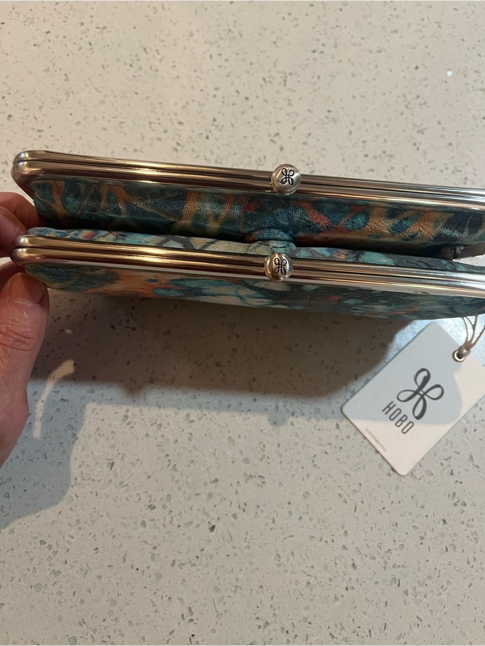 HOBO Teal Blue and Coral Frame Clutch, new with tags! - Picture 3 of 11